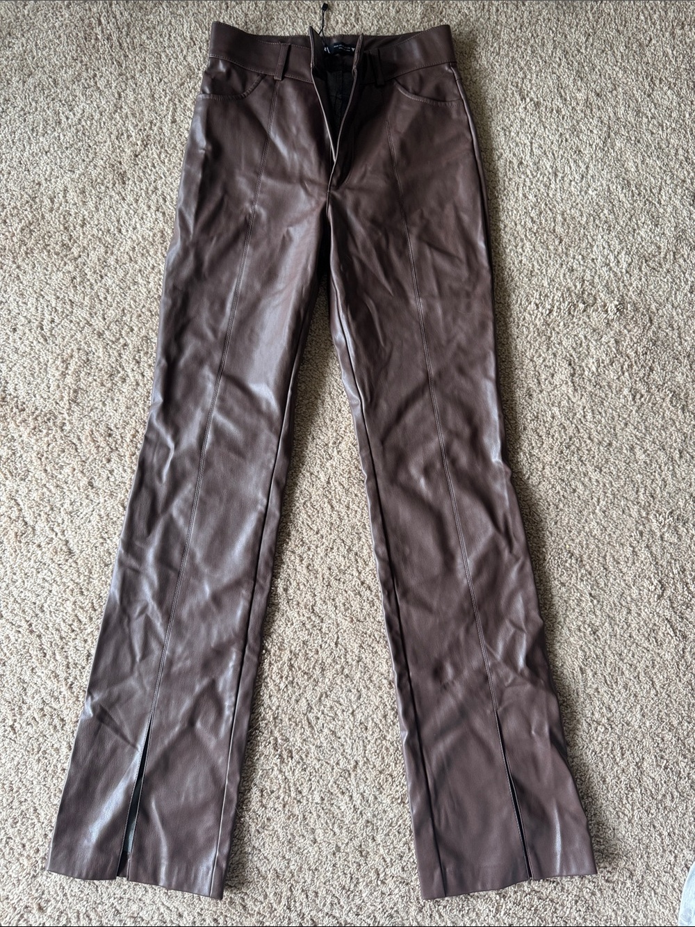 Zara Dark Brown Faux Leather Boot cut pants